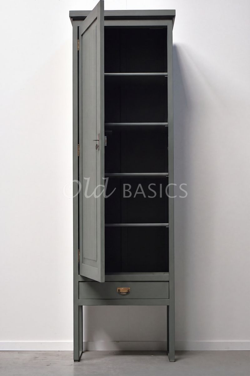 Detail van Smalle kast Vertou, 1 deuren, RAL7009, groen, grijs, materiaal hout